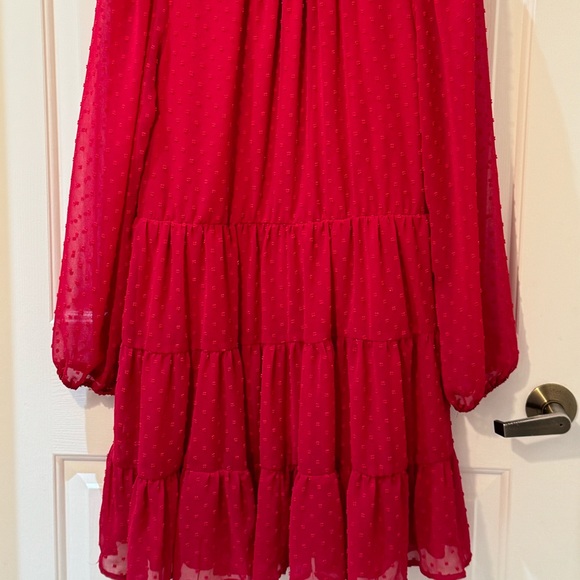 EUC- Altar’d State Red Swiss Dot Tiered Long Sleeve Mini Dress - Picture 6 of 13